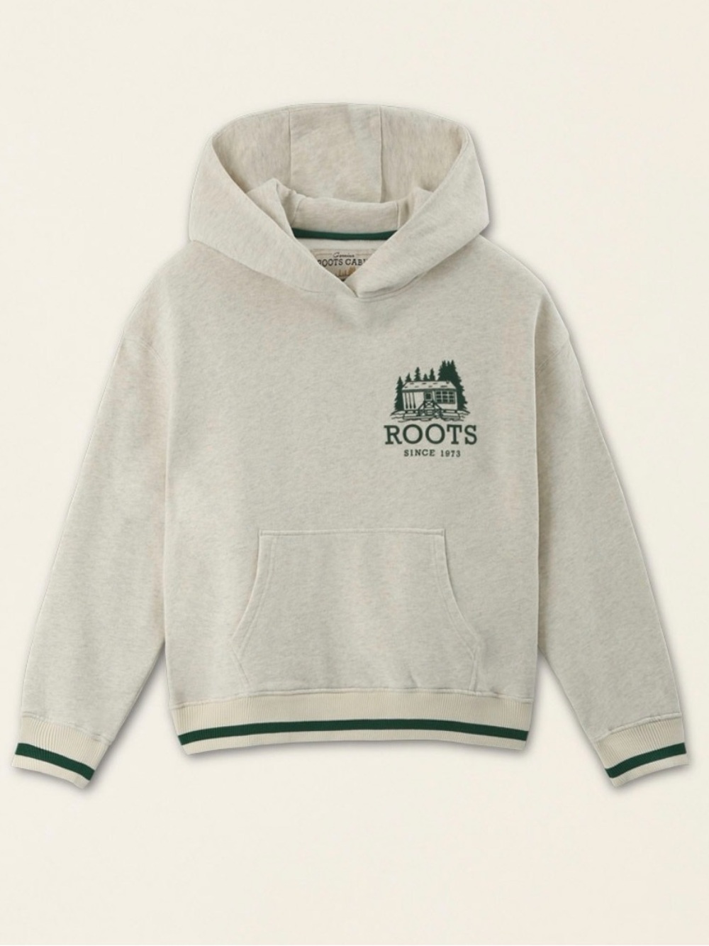 Roots Cream Hoodie with Dark Green Logo